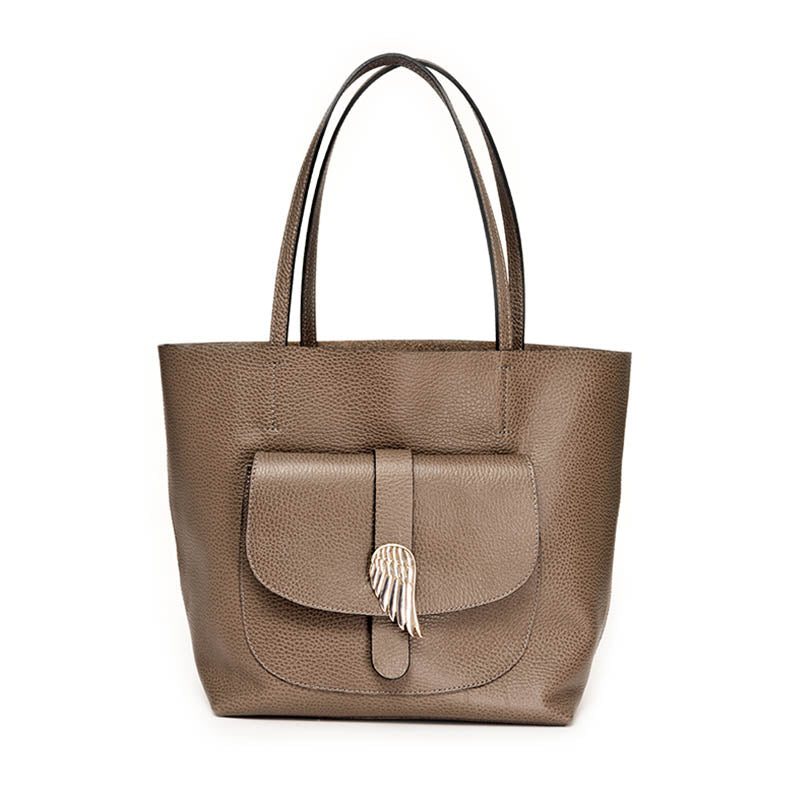 Large Wing Bag Taupe con accessorio gioiello intercambiabile